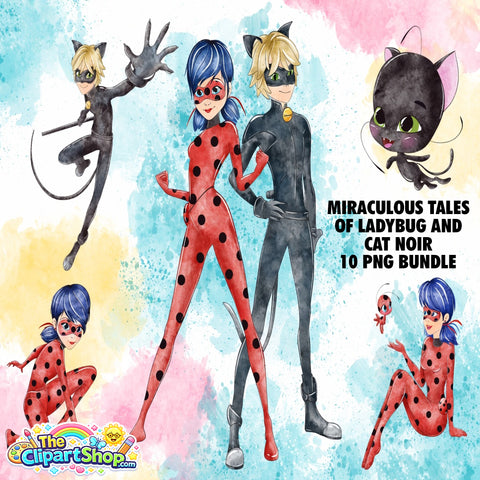 Miraculous Tales of Ladybug and Cat Noir Clipart PNG Bundle