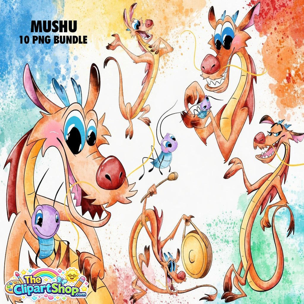 Mushu Mulan Clipart PNG Bundle