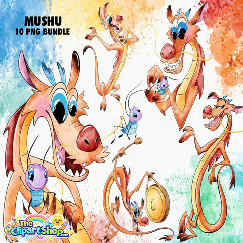 Mushu Mulan Clipart PNG Bundle