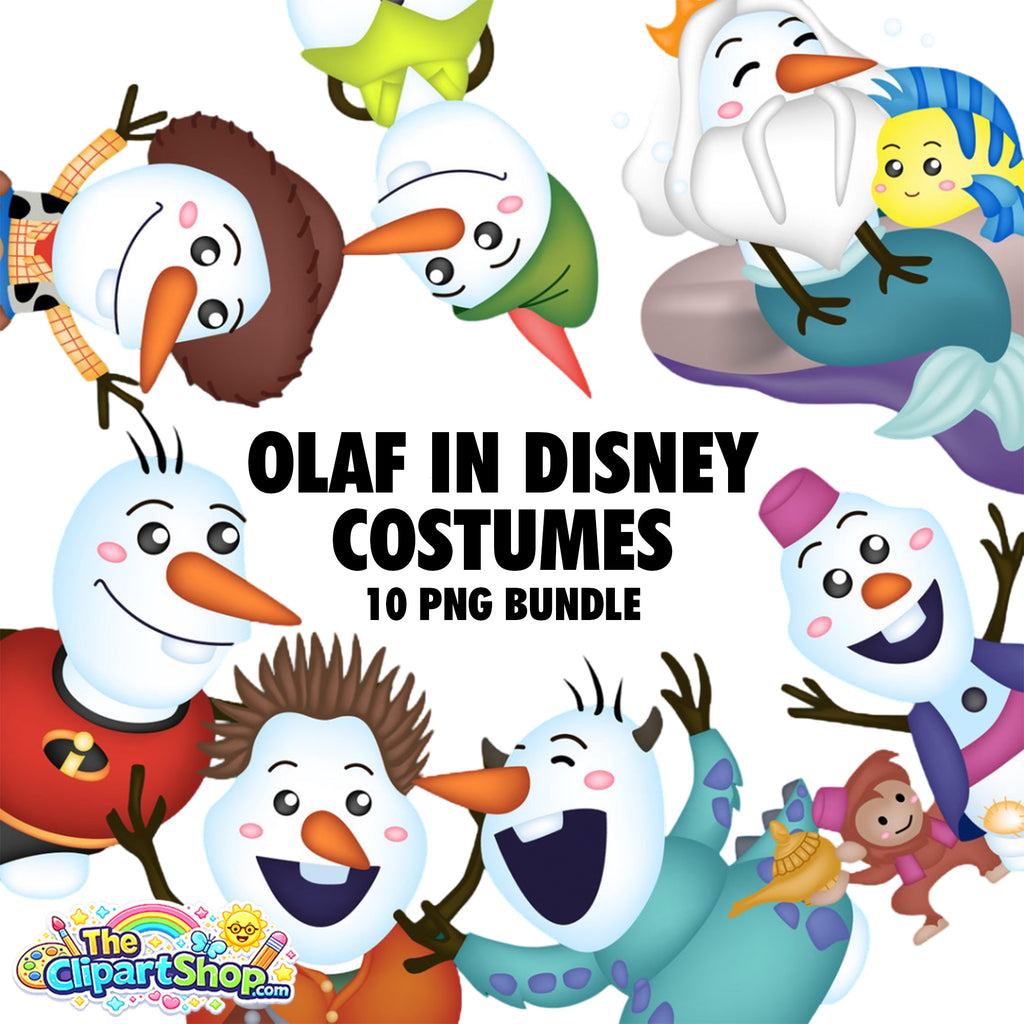 Olaf in Disney Costumes Clipart PNG Bundle