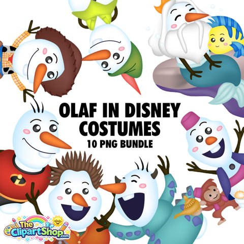 Olaf in Disney Costumes Clipart PNG Bundle