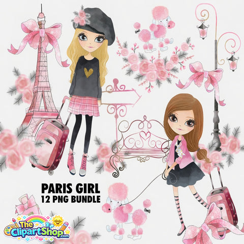 Paris Girl Clipart PNG Bundle #2