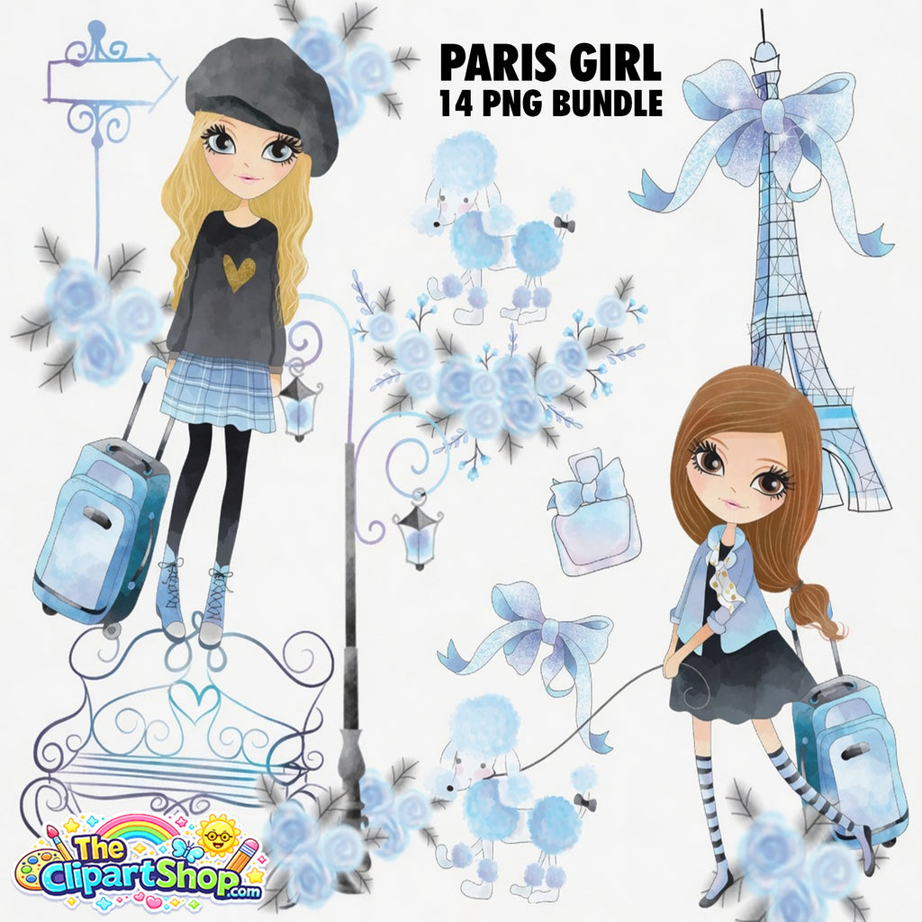 Paris Girl Clipart PNG Bundle