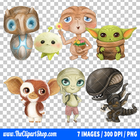 Popular Alien Characters Clipart PNG Bundle