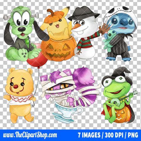 Popular Characters Halloween Clipart PNG Bundle