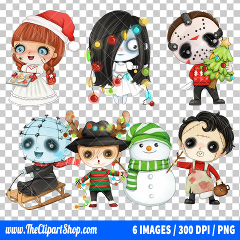 Popular Horror Characters Christmas Clipart PNG Bundle #2