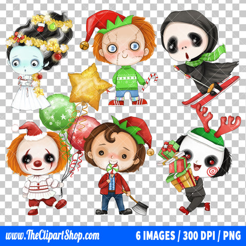 Popular Horror Characters Christmas Clipart PNG Bundle