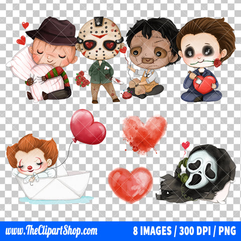 Popular Horror Characters Valentine Clipart PNG Bundle #2