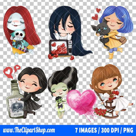 Popular Horror Characters Valentine Clipart PNG Bundle