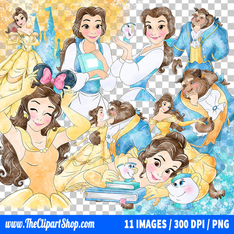 Premium Beauty And The Beast Clipart PNG Bundle