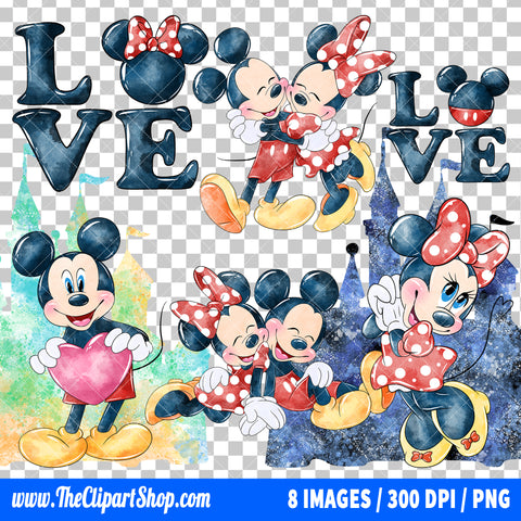 Premium Mickey Mouse And Minnie Mouse Valentine Clipart PNG Bundle