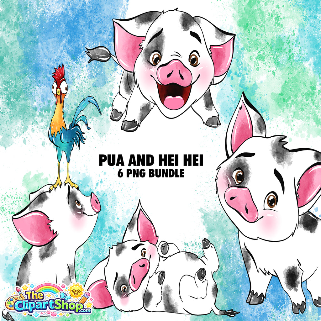 Pua and Hei Hei Moana Clipart PNG Bundle