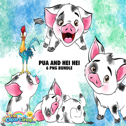 Pua and Hei Hei Moana Clipart PNG Bundle