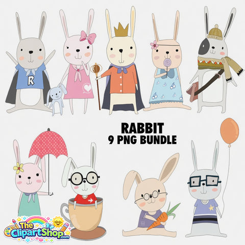 Rabbit Clipart PNG Bundle