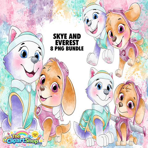 Skye and Everest Paw Patrol Clipart PNG Bundle