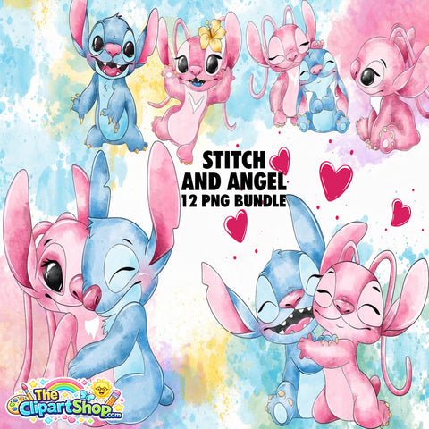 Stitch and Angel Clipart PNG Bundle