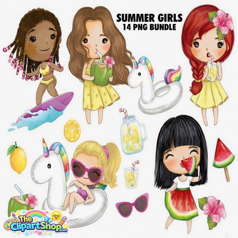 Summer Girls Clipart PNG Bundle