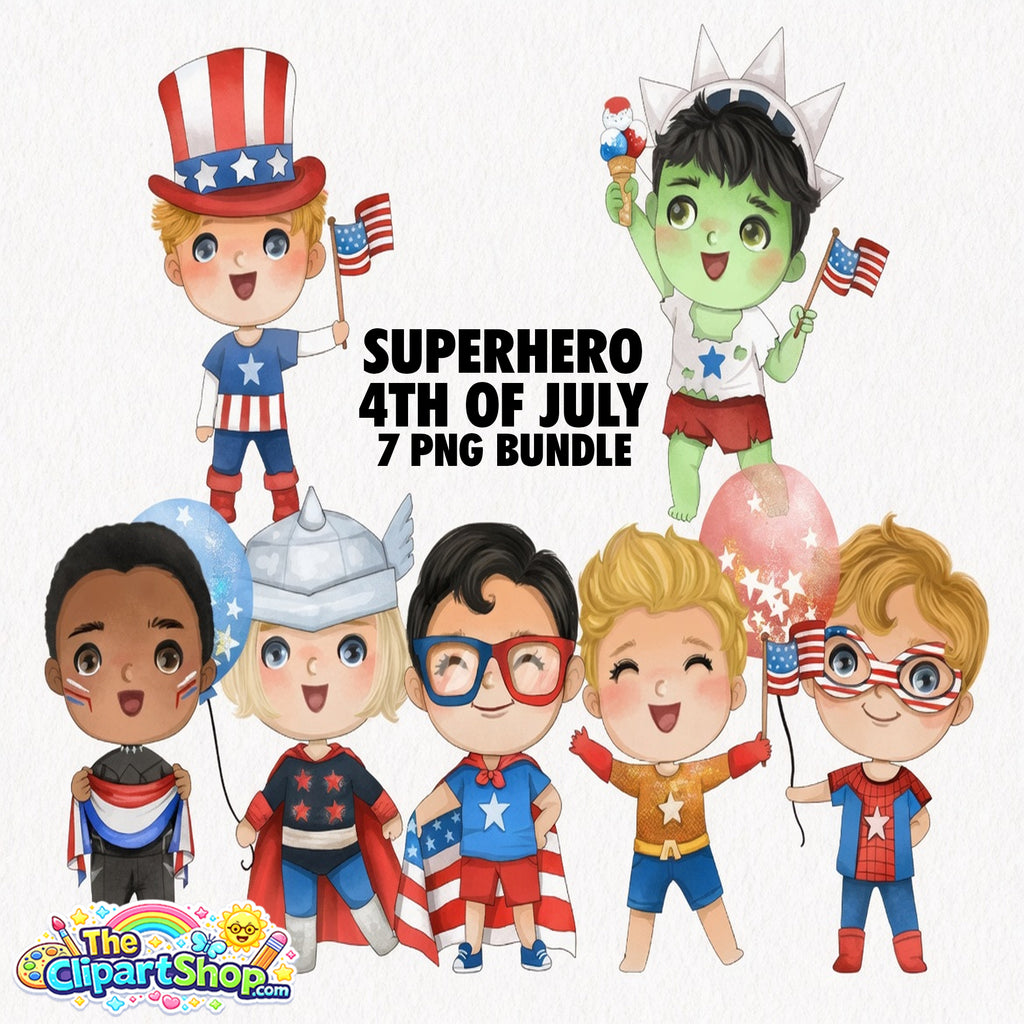 Superhero 4th of July Clipart PNG Bundle
