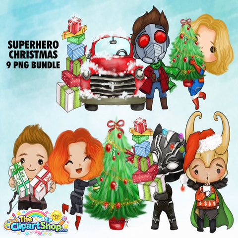 Superhero Christmas Clipart PNG Bundle #2