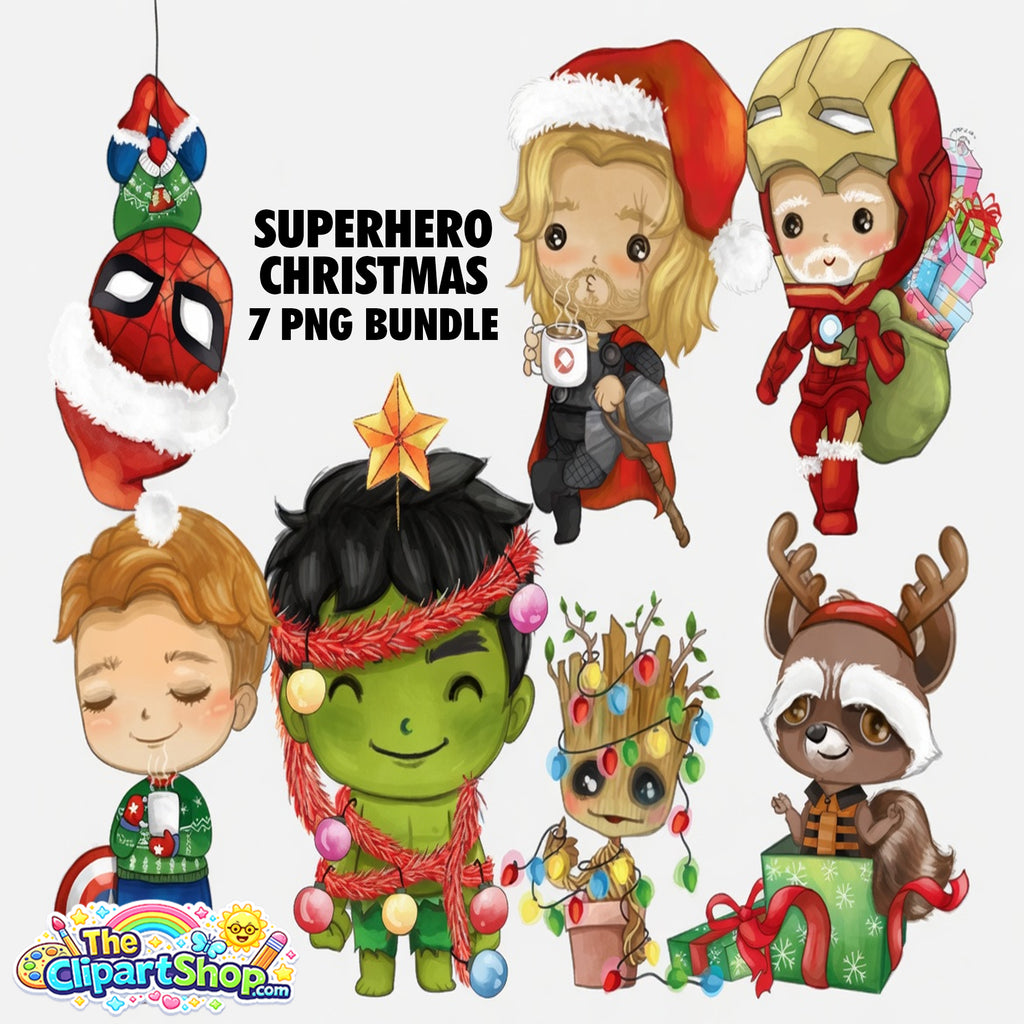 Superhero Christmas Clipart PNG Bundle