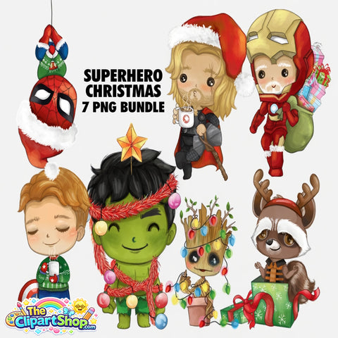Superhero Christmas Clipart PNG Bundle
