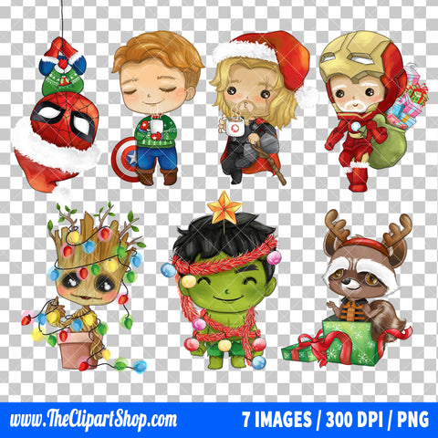 Superheroes Christmas Clipart PNG Bundle #2