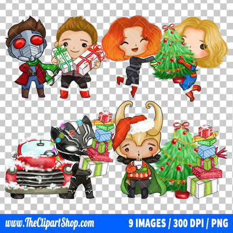 Superheroes Christmas Clipart PNG Bundle