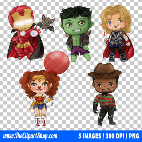 Superheroes Halloween Clipart PNG Bundle