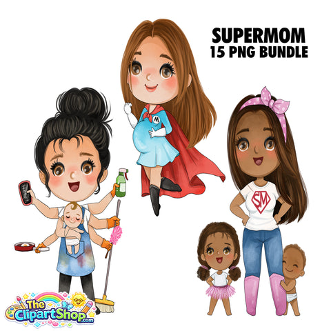 Supermom Clipart PNG Bundle