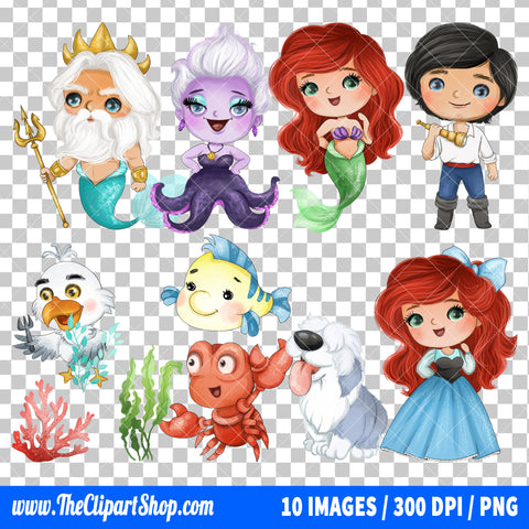 The Little Mermaid Clipart PNG Bundle #3