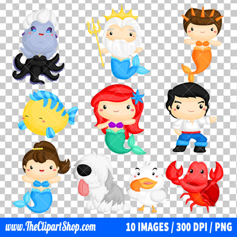 The Little Mermaid Clipart PNG Bundle