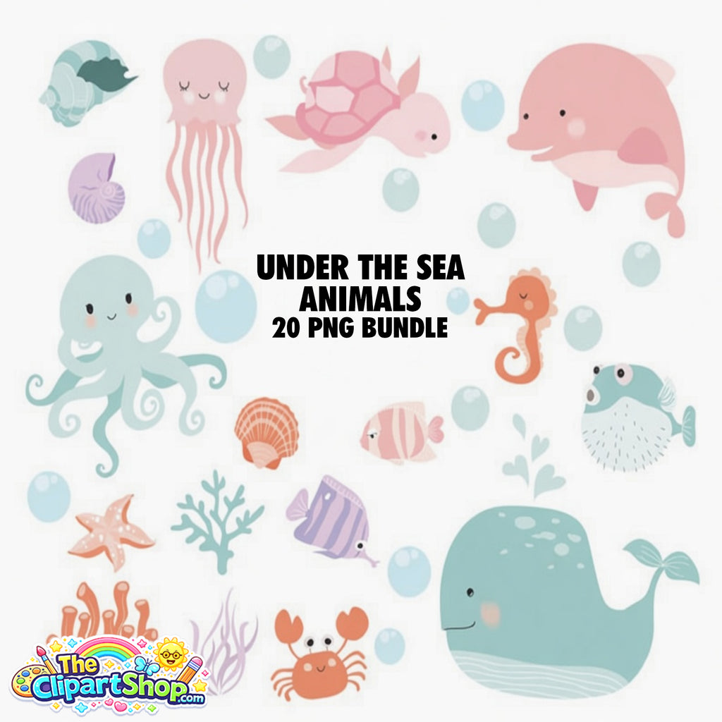 Under the Sea Animals Clipart PNG Bundle