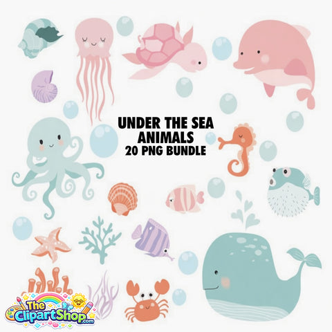 Under the Sea Animals Clipart PNG Bundle