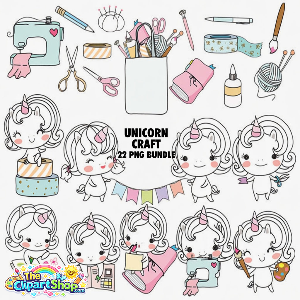 Unicorn Craft Clipart PNG Bundle