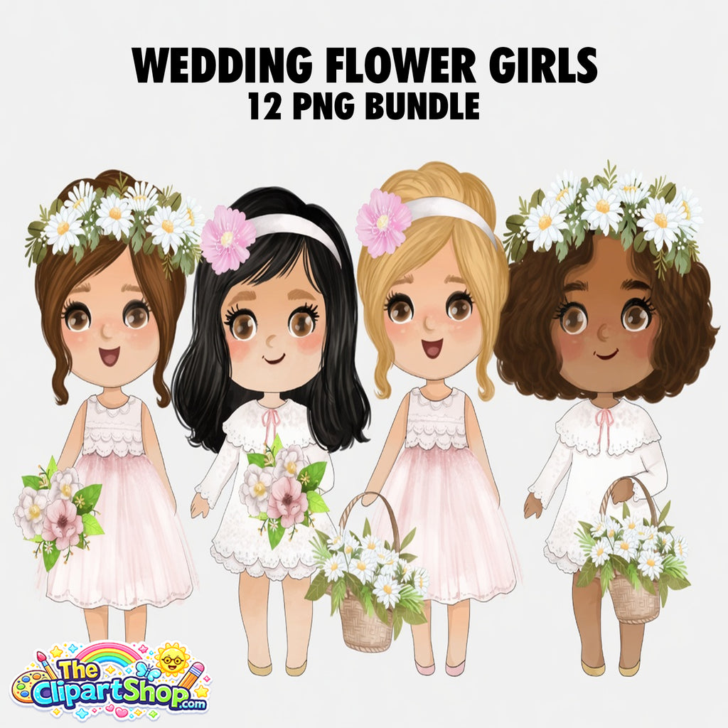Wedding Flower Girls Clipart PNG Bundle