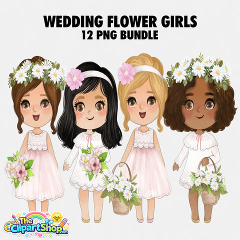 Wedding Flower Girls Clipart PNG Bundle