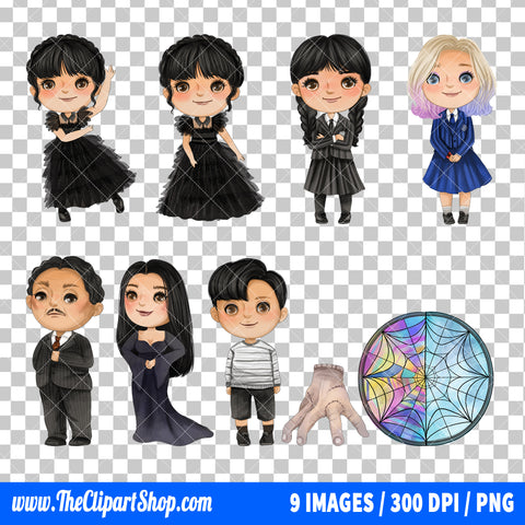 Wednesday Addams Clipart PNG Bundle