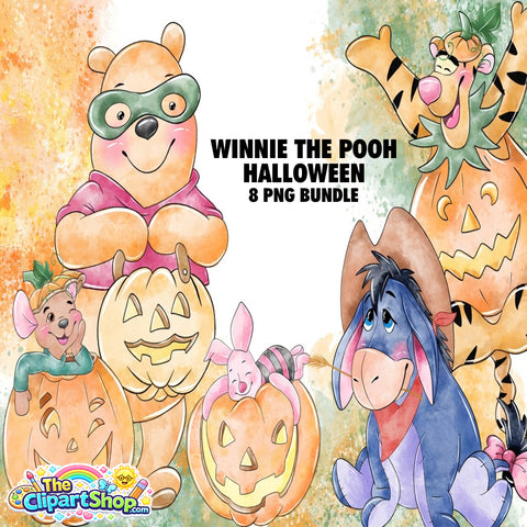 Winnie the Pooh Halloween Clipart PNG Bundle