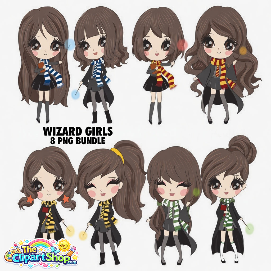 Wizard Girls Clipart PNG Bundle