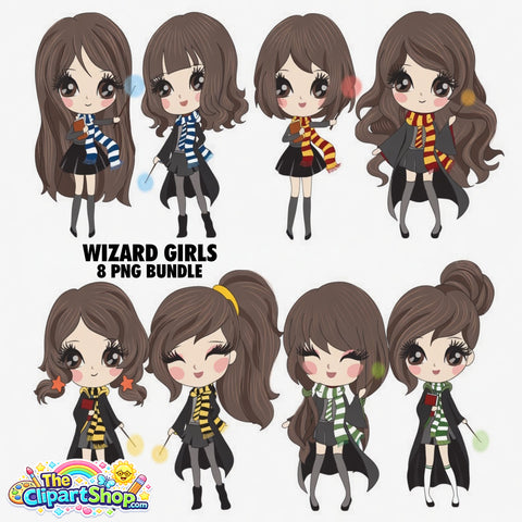 Wizard Girls Clipart PNG Bundle